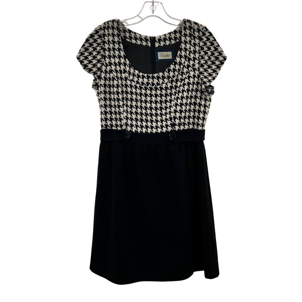 Emmelee Women's Houndstooth Short Sleeve Sheath Dress Black/White Size Medium